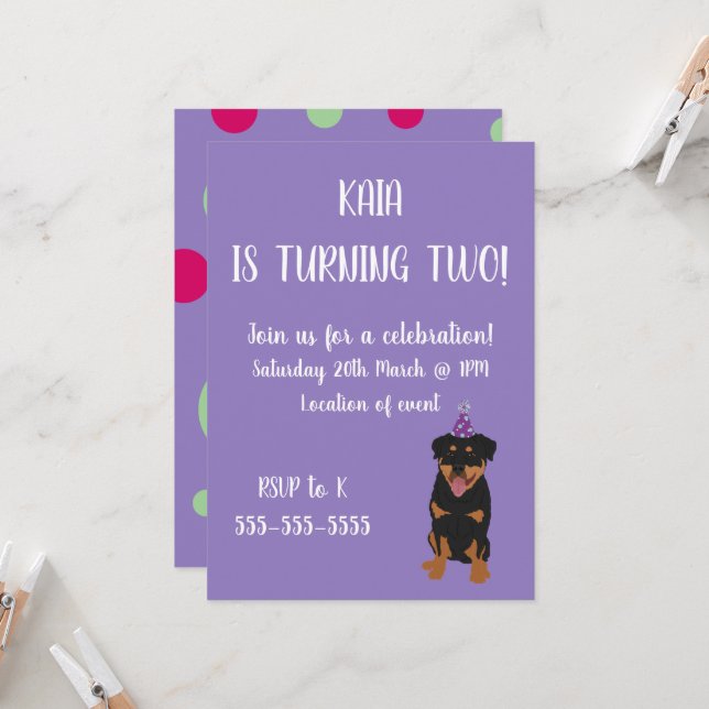 Invitación de cumpleaños a Rottweiler (Anverso/Reverso In Situ)