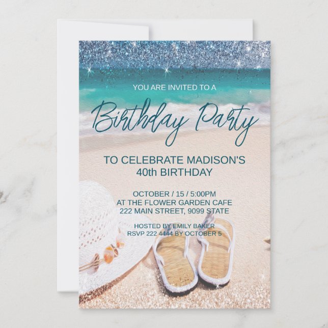 Invitación de cumpleaños a Sandy Beach (Anverso)