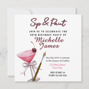 Invitación de cumpleaños a Sip & Paint Art 40