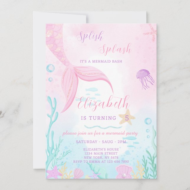 Invitación de cumpleaños a Sirena Tale (Anverso)