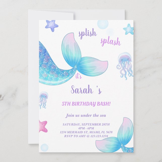 Invitación de cumpleaños a Sirena Tale (Anverso)