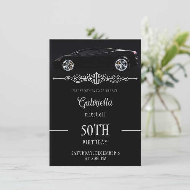 Invitación de cumpleaños a Sleek Sports Car (Anverso de pie)