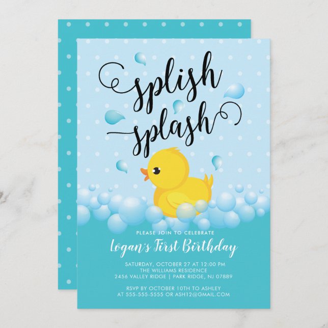 Invitación de cumpleaños a Splish Splash Duck (Anverso / Reverso)