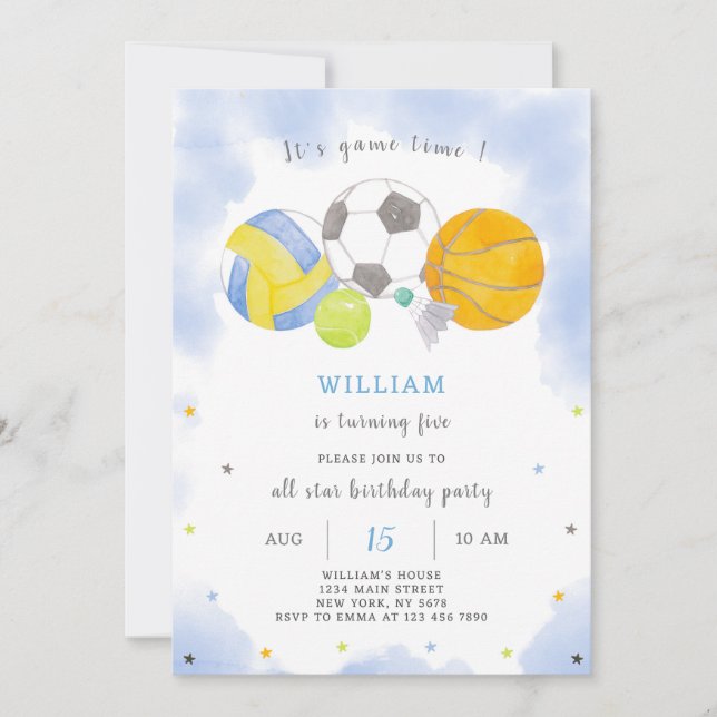 Invitación de cumpleaños a Sport Balls (Anverso)