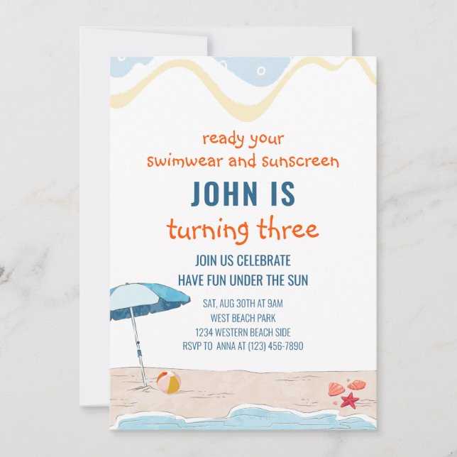 Invitación de cumpleaños a Summer Beach (Anverso)