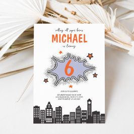 Invitación de cumpleaños a superhéroe de libro de