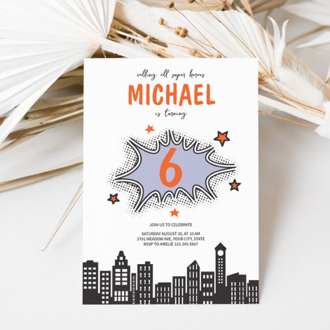 Invitación de cumpleaños a superhéroe de libro de  (Subido por el creador)