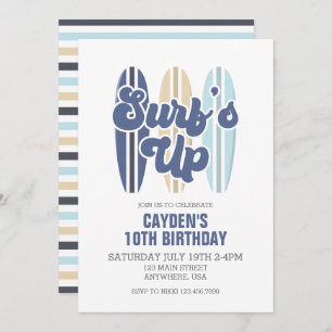 Invitación de cumpleaños a Surf's Up Surfboard Bea