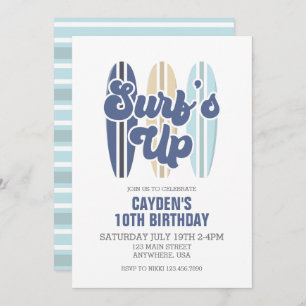 Invitación de cumpleaños a Surf's Up Surfboard Bea
