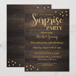 Invitación de cumpleaños a Surprise Gold Purpurina
