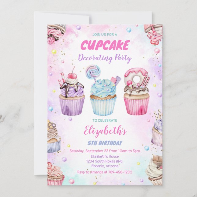 Invitación de cumpleaños a Sweet Cupcake (Anverso)