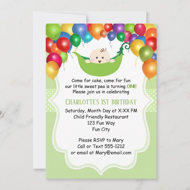 Invitación de cumpleaños a Sweet Pea (Anverso)