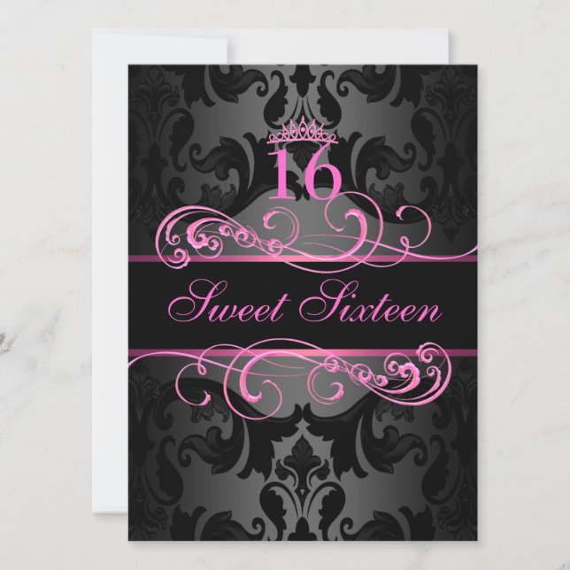 Invitación de cumpleaños a Swirl Damask Dulce Rosa (Anverso)