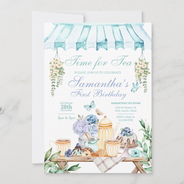 Invitación de cumpleaños a Tea Garden (Anverso)