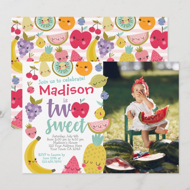 Invitación de cumpleaños a Tuttifrutti (Anverso / Reverso)