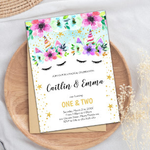 Invitación de cumpleaños a Twin Green Floral Unico