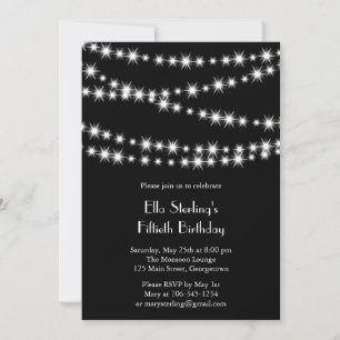 Invitación de cumpleaños a Twinkle Lights (negro)