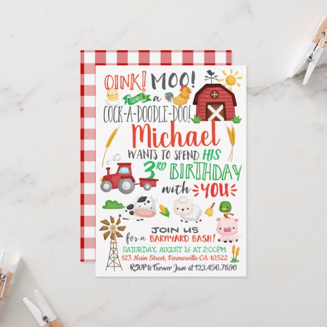 Invitación de cumpleaños a un agricultor de acuare (Anverso/Reverso In Situ)