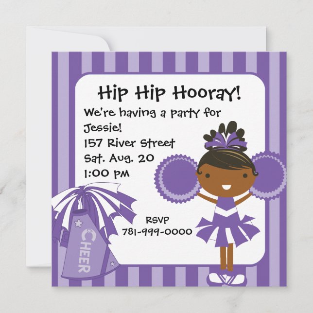 Invitación de cumpleaños a un animador morado KRW  (Anverso)
