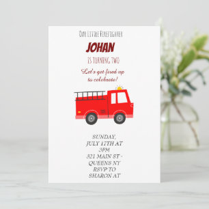 Invitación de cumpleaños a un camión de bomberos