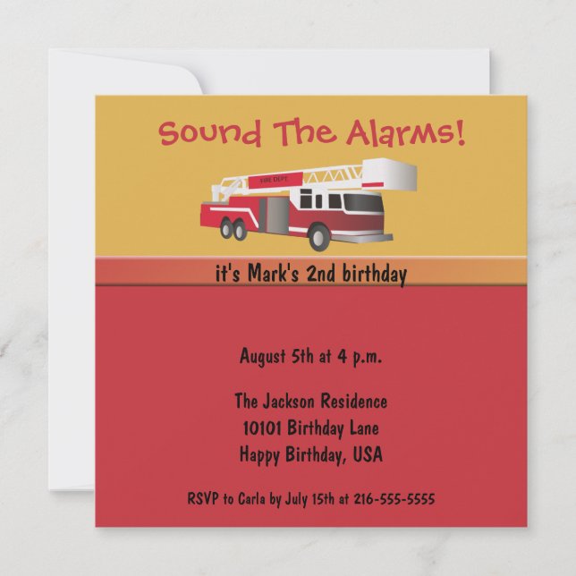Invitación de cumpleaños a un camión de bomberos (Anverso)
