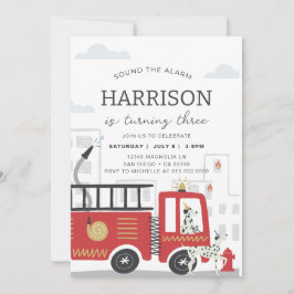 Invitación de cumpleaños a un camión de bomberos ・