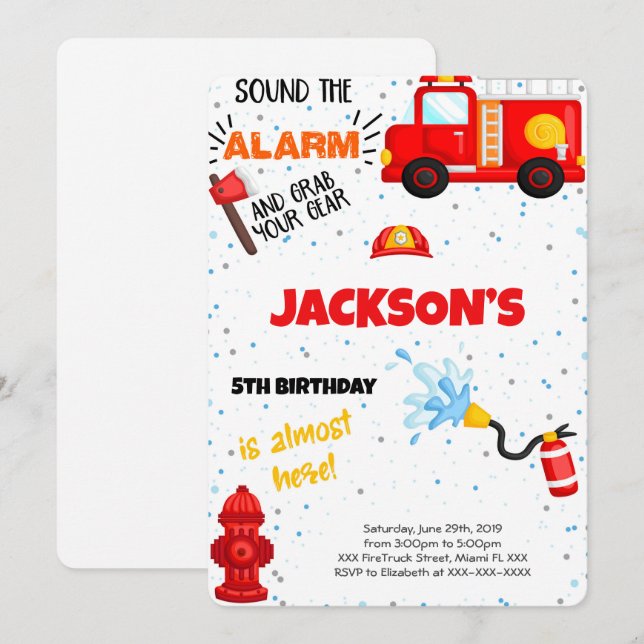 Invitación de cumpleaños a un camión de bomberos (Anverso / Reverso)