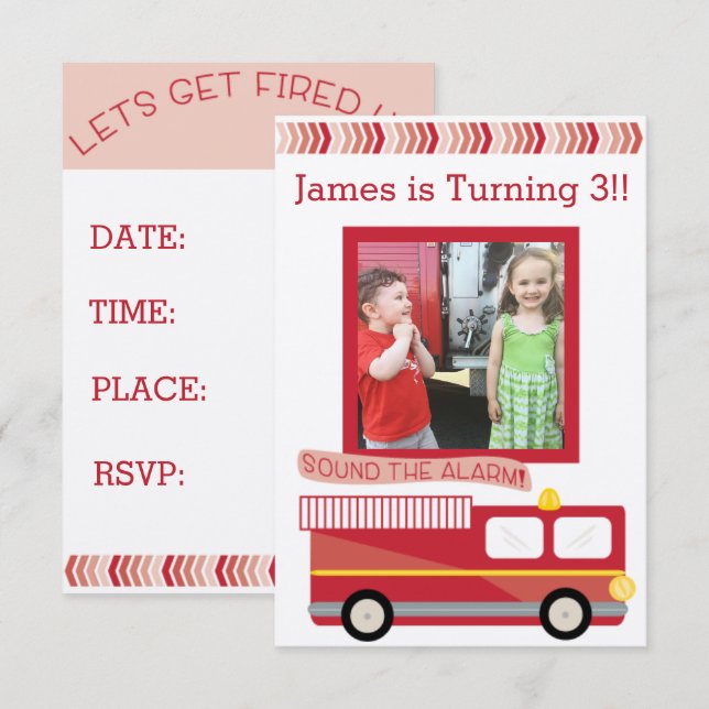 Invitación de cumpleaños a un camión de bomberos (Anverso / Reverso)