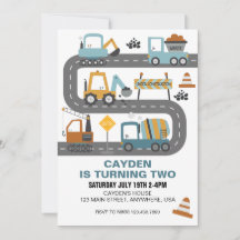 Invitación de cumpleaños a un camión de construcci