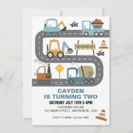 Invitación de cumpleaños a un camión de construcci