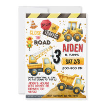 Invitación de cumpleaños a un camión de construcci