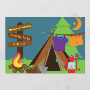 Invitación de cumpleaños a un camping trasero
