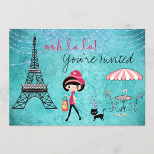 Invitación de cumpleaños a un Chica azul lindo y u