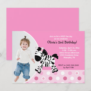 Invitación de cumpleaños a un Chica de Cebra Rosa 