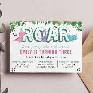 Invitación de cumpleaños a un Chica lindo dinosaur