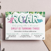 Invitación de cumpleaños a un Chica lindo dinosaur