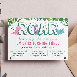 Invitación de cumpleaños a un Chica lindo dinosaur