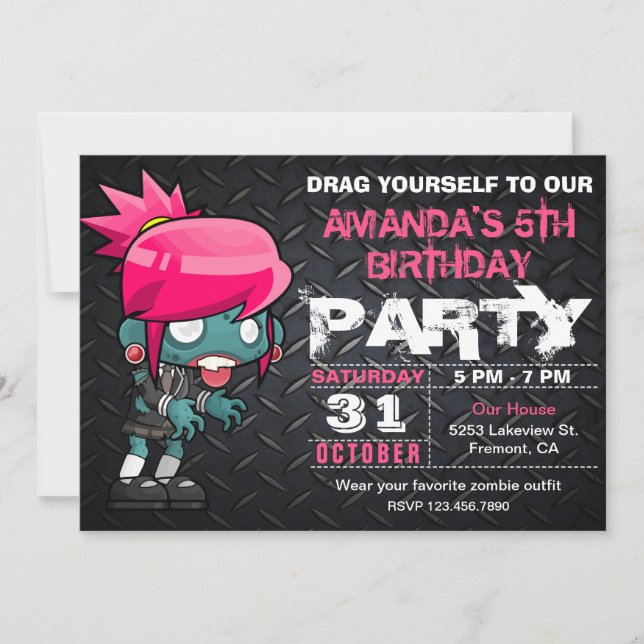 Invitación de cumpleaños a un Chica zombi de Hallo (Anverso)