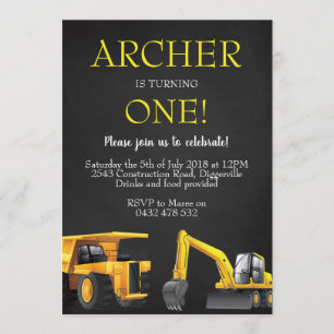 Invitación de cumpleaños a un chico de excavador d
