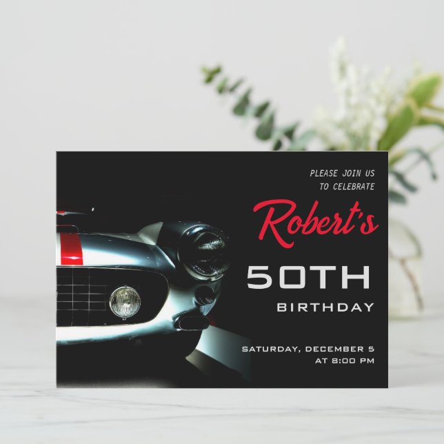 Invitación de cumpleaños a un coche de carrera ita (Anverso de pie)