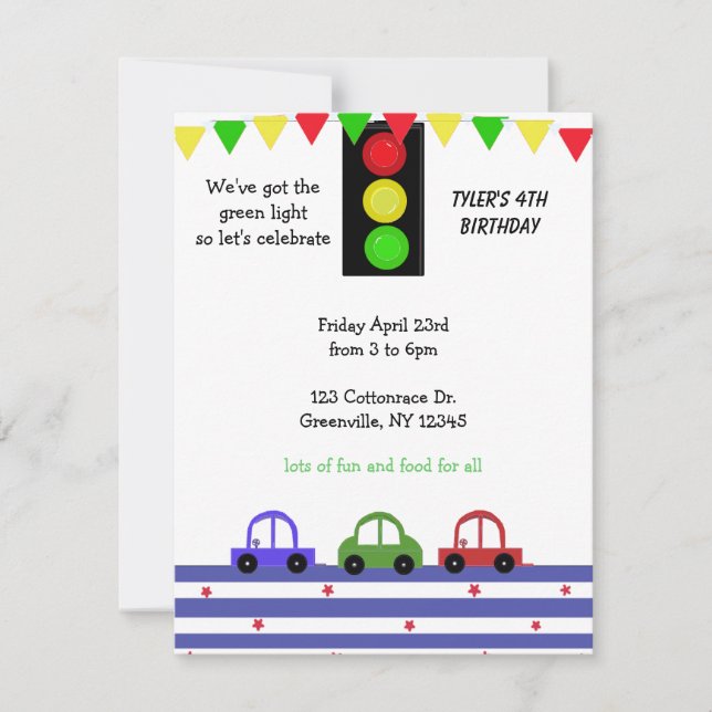 Invitación de cumpleaños a un coche de Carreras co (Anverso)