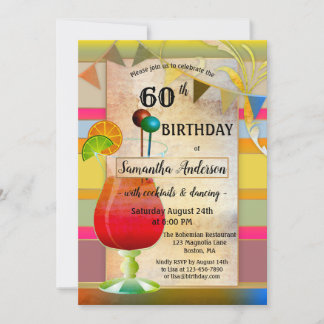 Invitación de cumpleaños a un cóctel bohemio festi