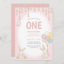 Invitación de cumpleaños a un conejito con globos