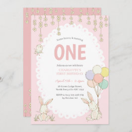 Invitación de cumpleaños a un conejito con globos