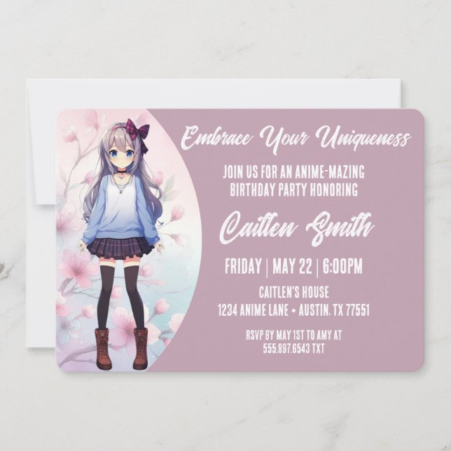 Invitación de cumpleaños a un Fiesta anime japonés (Anverso)