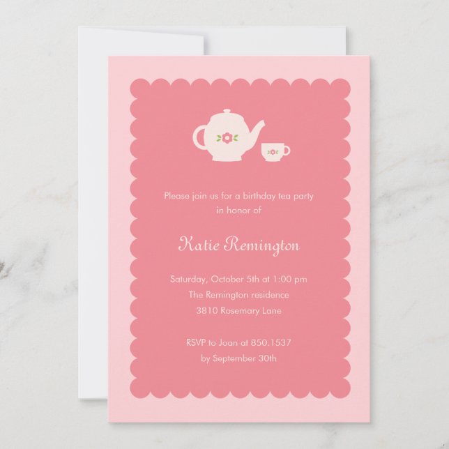 Invitación de cumpleaños a un Fiesta de té (Anverso)