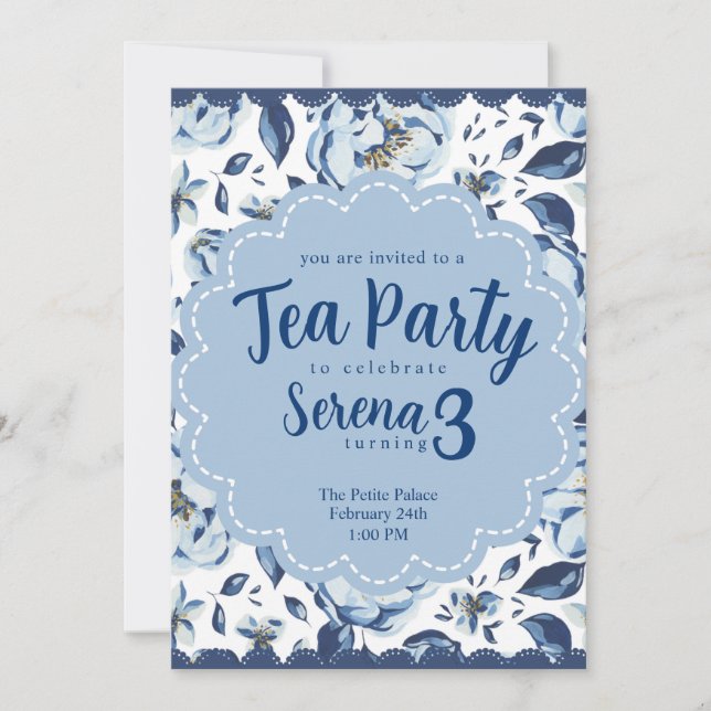 Invitación de cumpleaños a un Fiesta de té (Anverso)