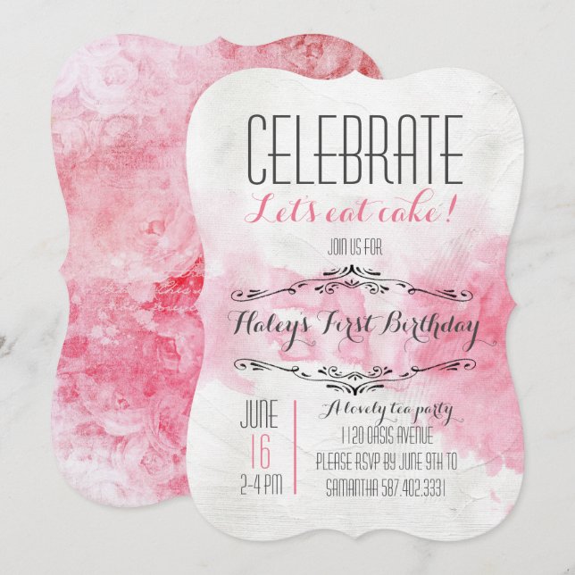 Invitación de cumpleaños a un Fiesta de té de colo (Anverso / Reverso)