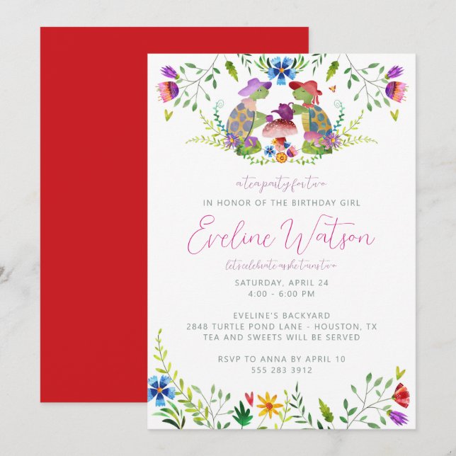 Invitación de cumpleaños a un Fiesta de té de tort (Anverso / Reverso)