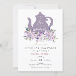 Invitación de cumpleaños a un Fiesta de té morado